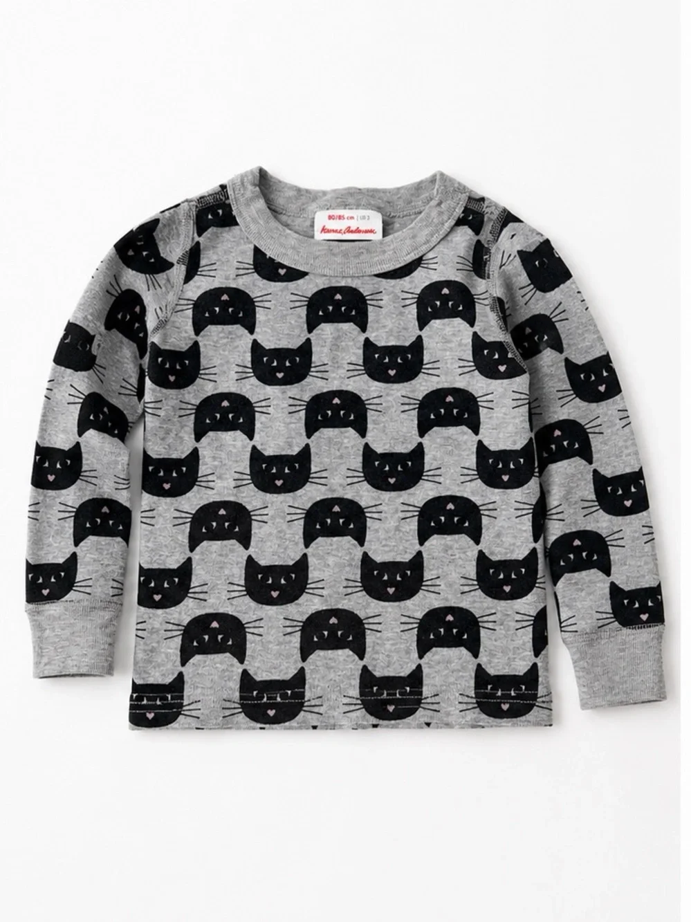 Hanna Andersson Gray Long-Sleeve Cat Print Pajama Top